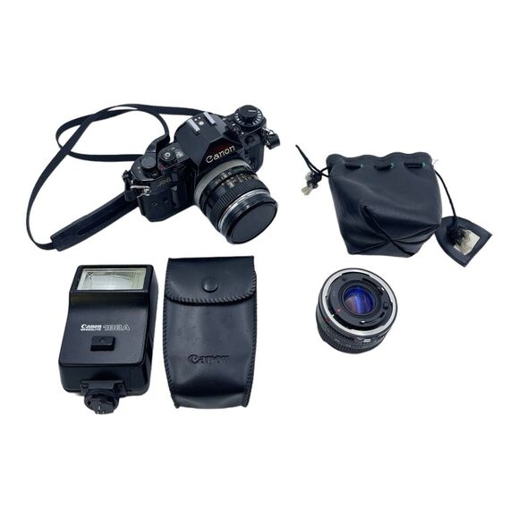 Canon A-1 35mm Film Camera 50mm F1.8 FD & 28mm F3.5 Lens & Flash - Tested - Picture 1 of 12